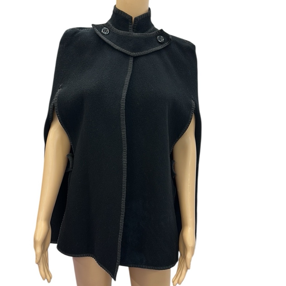 Vintage Wool The Design House Black Structured Flowy Cape Cloak Coat Petite S